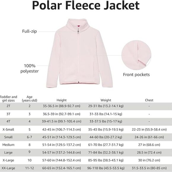 NEW Amazon Essentials Girls and Toddlers' Polar Fleece Full-Zip Mock Jacket Navy - Picture 6 of 6